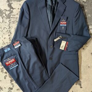 Stafford Men's Blue Birdseye Classic Fit Wool Blend Suit 46R 38x29 Stretch Waist